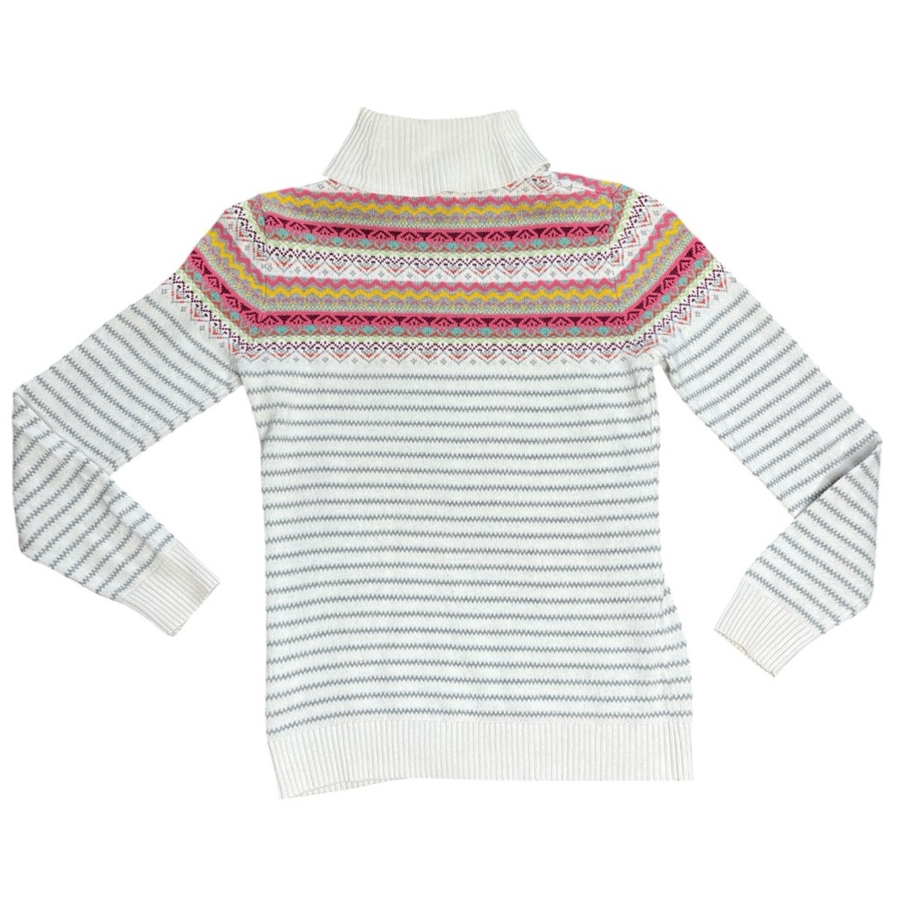JEANSWEST Pastel Cropped Nordic Fair Isle Turtleneck Sweater White Size Medium